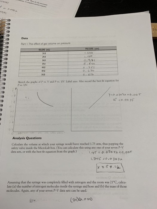 LOMBO ONO Data Part I. The effect of gas volume on pressure PRESSURE (atm) VOLUME (L) 240 29.0 ZA 0.846 025 D. C70 0.550 Sket