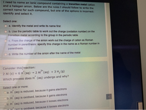 I need to name an ionic compound containing a transition metal cation and a halogen anion. Below are the rules I should follo