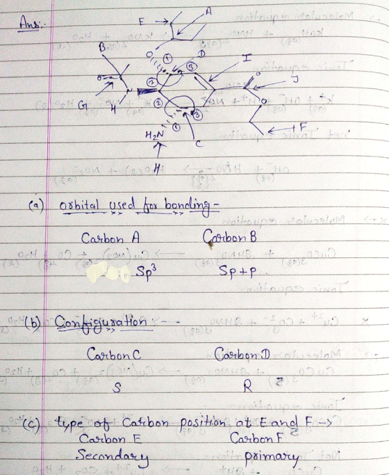 B 20 HON HON outo Pooh (a) oshital used for bencling - Carbon A Carbon B C Sp² Sp+p. 0100 •• (b) Configuration - - Carbon C (