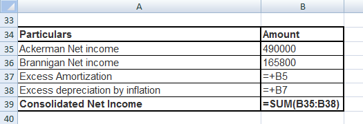 33 34 Particulars 35 Ackerman Net income 36 Brannigan Net income 37 Excess Amortization 38 Excess depreciation by inflation 3