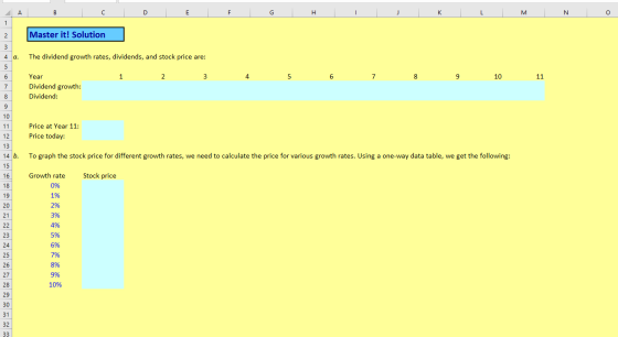 A B C D E F G H I J K L M N O Master it! Solution 4 a. The dividend growth rates, dividends, and stock price are: 6 7 8 9 10