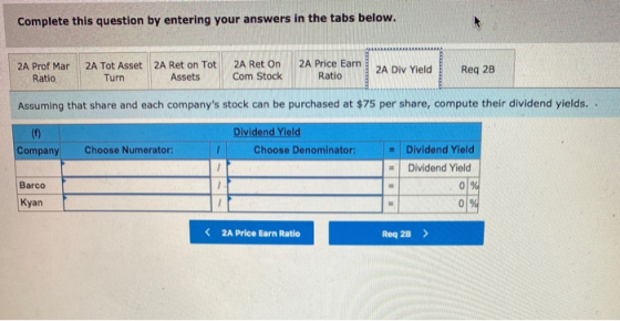 Complete this question by entering your answers in the tabs below. 2A Prof Mar Ratio 2A Tot Asset 2A Ret on Tot Turn Assets 2