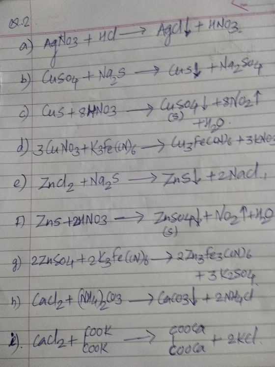 a) AgNO3 + Hd Agdy + HNO3 6 Cusou + Nas Cusht Nay Sol 2 Cus +8HNO3 Cusou +88021 d) 3lu No3+Kafe tento > Lutzfecals +3LNO e) Z