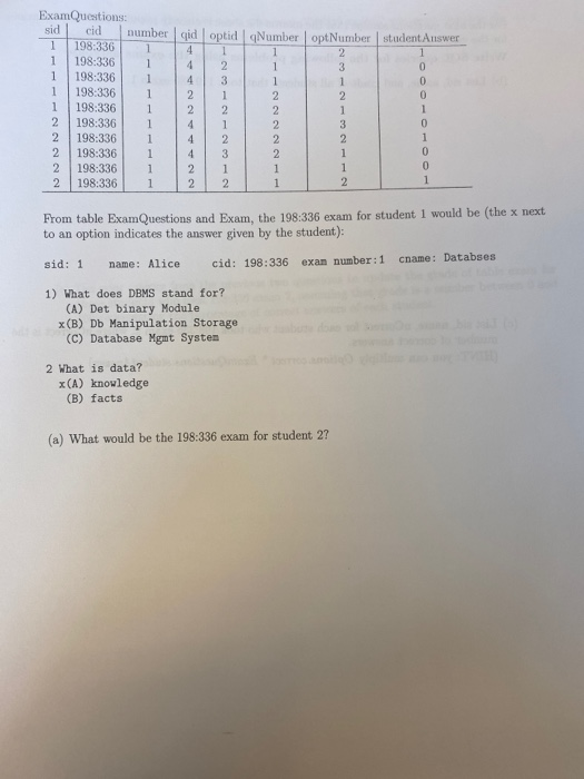 Number opt Number student Answer Exam Questions: sid cid number gid optid 1 198:336 1 41 198:336 42 198:336 198.336 198:336 1