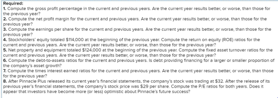 Required: 1. Compute the gross profit percentage in the current and previous years. Are the current year results better, or w