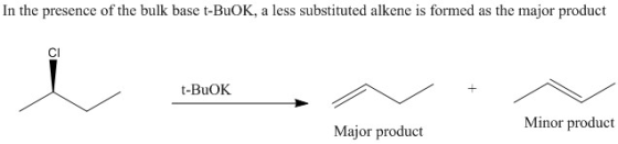 In the presence of the bulk base t-BuOK, a less substituted alkene is formed as the major product Cl t-BuOK Minor product Maj