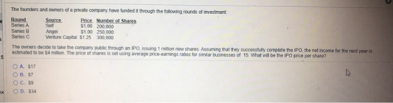 The founders and owners of a private company have funded it through the following rounds of investment Round Source Price Num