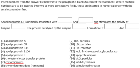 Insert numbers from the answer list below into the paragraphs blanks to correct the statement. Where multiple numbers are to