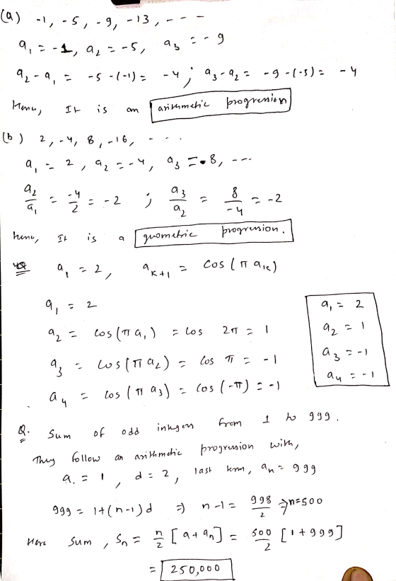 (a) -1, -5, -9, -1,-5, -9, -13,- 9,2-1, 2,2-5, an --9 92-9,3 -5 -1-1) - 93-923 -9-1-3) - Henn, It is cm arithmetic progressio