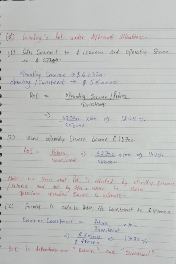 - (d - 1) fannings Rot under different situations Sales Iucereast to & 1320000 and operating to $ 673,99 Income Opereating I