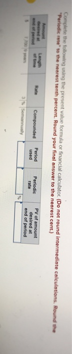 Complete the following using the present value formula or financial calculator. (Do not round intermediate calculations. Roun