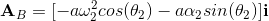 \mathbf{A}_{B}=[-a\omega _{2}^{2}cos(\theta _{2})-a\alpha _{2}sin(\theta _{2})]\mathbf{i}