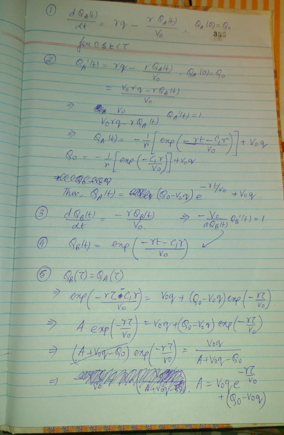 (AVOP dt Yg - r. o Alt) Vo QA (0) = 8o. 355 fou Ostst PA (t) = rq - r Qalt) QA (0) - Qo + Voq. el Vo - Vorq-rQalt) Vo Vo Vor