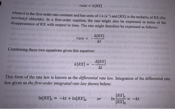 o rate = k[RX] Do e where k is the first order rate constant and has units of 1/s (s) and (RX) is the molarity of RX (the te
