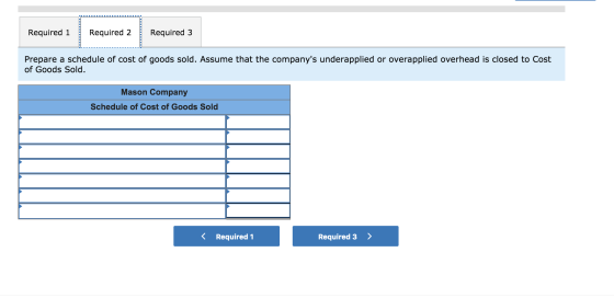 Required 1 Required 2 Required 3 Prepare a schedule of cost of goods sold. Assume that the companys underapplied or overappl