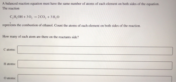 A balanced reaction equation must have the same number of atoms of each element on both sides of the equation. The reaction C