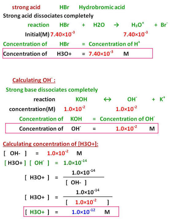 + Br strong acid HBr Hydrobromic acid Strong acid dissociates completely reaction HBr + H2O → H30* Initial(M) 7.40x103 7.40x1