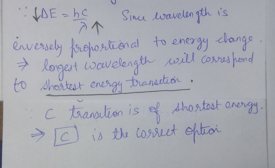 VAE she Since wavelength is enversely longest proportional to change transition energy wavelength will correspond to shortest