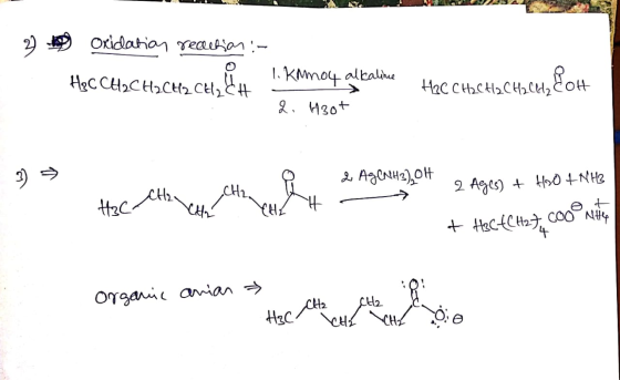 Oxidatian reauon . KMmoy albalhue HeCCH2CH2CH2 Cel2 Hac Cthc2CHc,Eo 2. H30t 2 Agi) 0NH coo CH2 Organic amian CH