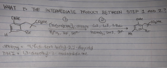 WHAT S - one THE INTERMEDIATE PRODUCT BETWEET It PRODUCT BETWEEN STEP 1 AND 2 come 6 6 Ome [ICOD OMEJ, albopy Cul, LiI t Puli