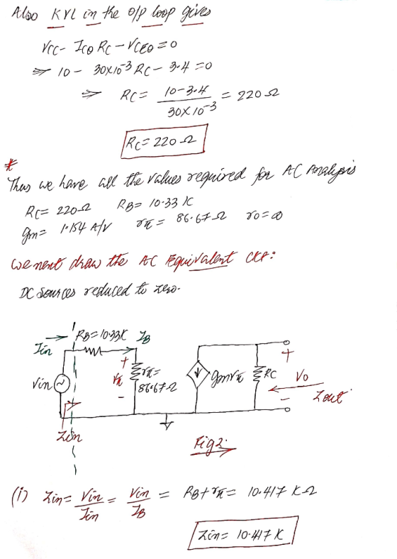 Also KYL in the olp loop gives Yec- Ico Rc-VCEO=0 > 10- 30x103 RC- 3+4 =0 RC= 10-3.tf 30X 103 = 220 s2 Rc= 2202 Thas we have