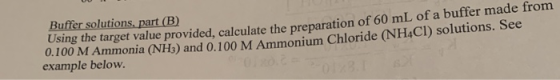 Buffer solutions, part (B) e target value provided, calculate the preparation of 60 mL of a buffer made from 0.100 M Ammonia