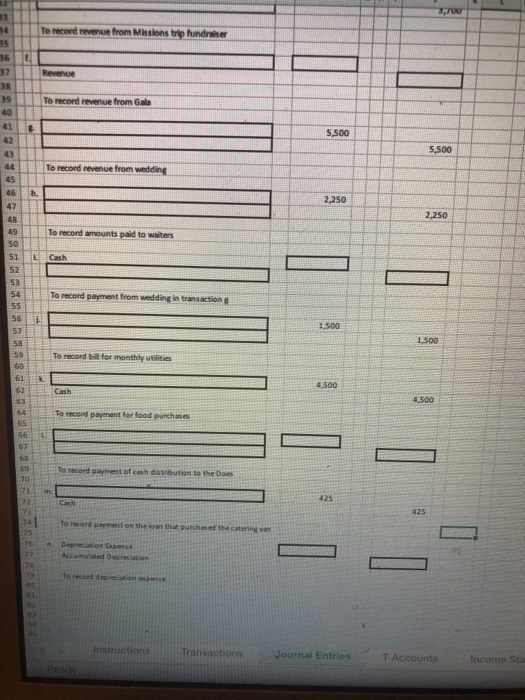 3,700 To record revenue from Missions trip fundraiser 13 34 25 36 t. Revenue To record revenue from Gas 39 40 6 42 5,500 5,50