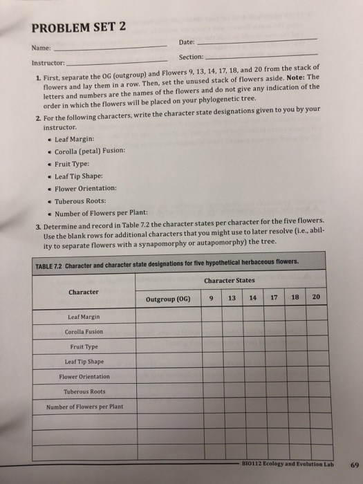 PROBLEM SET 2 Name: Instructor: Date: Section 1. First, separate the OG (outgroup) and Flowers 9, 13, 14, 17, 18, and 20 from