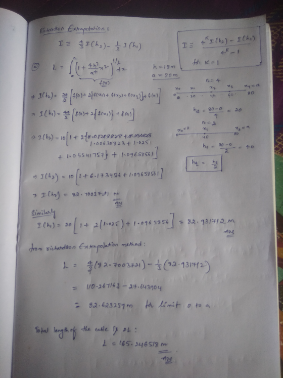 Richardson Extrapolation: I 3Chy) 1 1 (hu) In Ilha) - IChr) 4* for k=1 422 a h=18m a = 80m 932) ya + floxy). 80 20. 400 * ICh