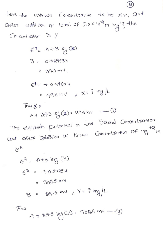 Lets the Concentaation -to be x, and unknoon Ofte addition or lo ml of 5,0 x 0M the Concemtation is y. €1A Blo ) B = O.o2958