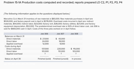 Problem 15-1A Production costs computed and recorded; reports prepared LO C2, P1, P2, P3, P4 [The following information appli