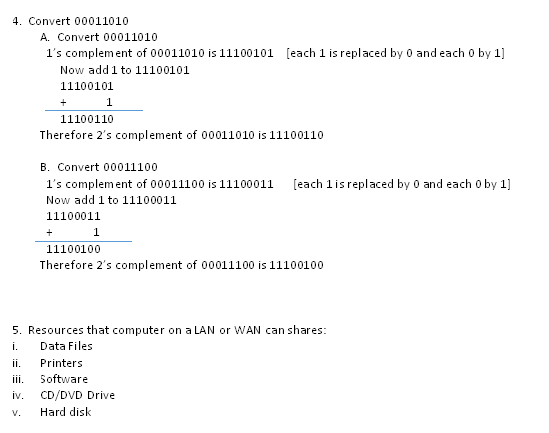 4. Convert 00011010 A. Convert 00011010 ls complement of 00011010 is 11100101 ſeach 1 is replaced by 0 and each o by 1] Now