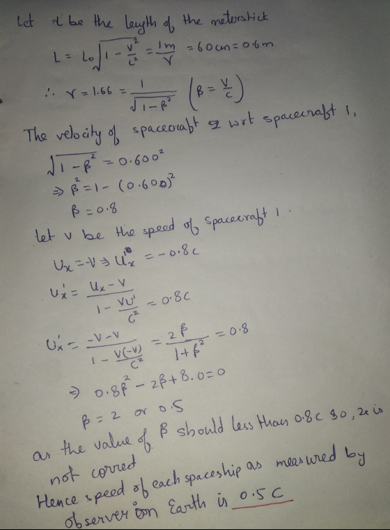 V L = lo 1. r = 1.66 - Let & be the length of the neterstick -Lo. Im = 60un=0.6m (p =) - B? The velocity of spacecraft a wot