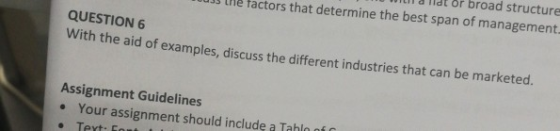 itih & llat or broad structure uJ the tactors that determine the best span of management. QUESTION 6 With the aid of examples