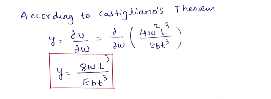 According to Castiglianos Theosem ya du d ( 2 3 4 w L Ebt² me dw 3 swt 3 Ebt² st