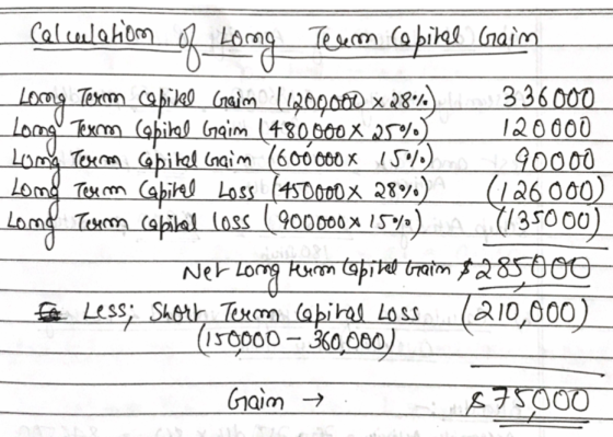 Calculation of Long Team Capital Gain Long Term Cabiles Greim 11200000 x 2802) 336000 Long Term Capital Gaim (480.000 X 25%).