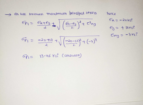 as we known manomum brincipal stress here бу – -aoks? a EP1= Getry to (on-syJet Eny OP1 = -20 +13 + √(-20-138 + (-78 by = + l