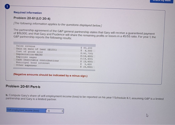 Required information Problem 20-61 (LO 20-4) [The following information applies to the questions displayed below.) The partne