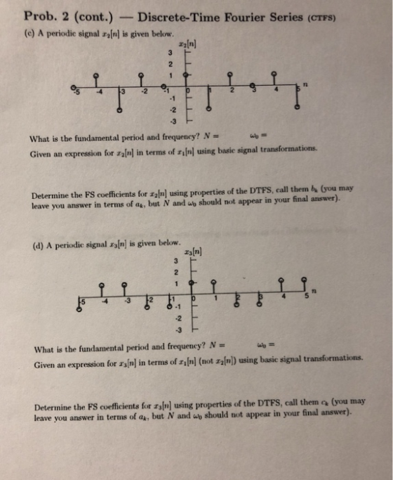 Prob. 2 (cont.) -Discrete-Time Fourier Series (CTFS) (c) A periodic signal rafnl is given below. a2In] 2 1 E -3 what is the f