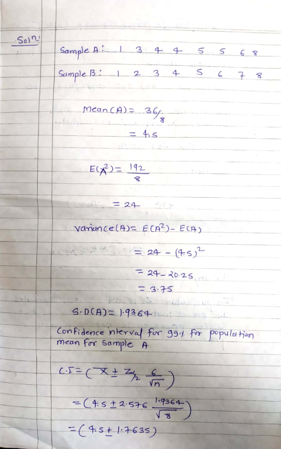 Soln Sample A1344 S 5 Sample. 8 4is E(ズ) 24- yamunce (A) ECA)- ECA 24-(45) S DCA)19364 Con Fidence nlrval fer 331 ulh mean fa