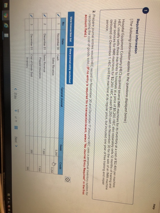 Help Required information [The following information applies to the questions displayed below Hospital Equipment Company (HEC