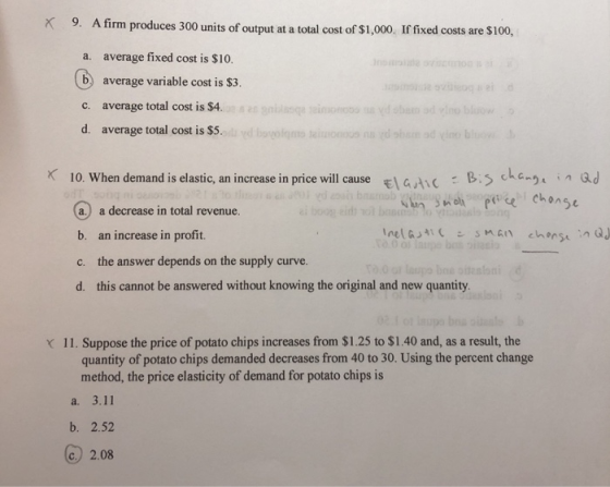 9. A firm produces 300 units of output at a total cost of $1,000. If fixed costs are $100, average fixed cost is $10, a. o oc