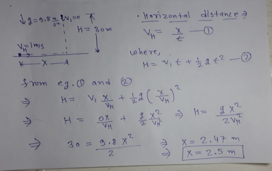 Horizontal distance > Lohere, 70m eg . CD and CD NH 2, X-2.47m 2 X= 2.5
