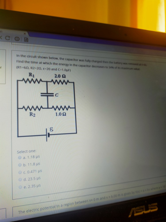 In the circuit shown below, the capacitor was fully charged then the battery was removed Find the time at which the energy in