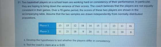 31. Two basketball players on a school team are working hard on consistency of their performance. In particular, they are hop