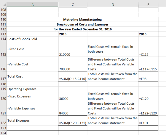A C E 108 109 110 Metroline Manufacturing 111 Breakdown of Costs and Expenses 112 for the Year Ended December 31, 2016 113 20