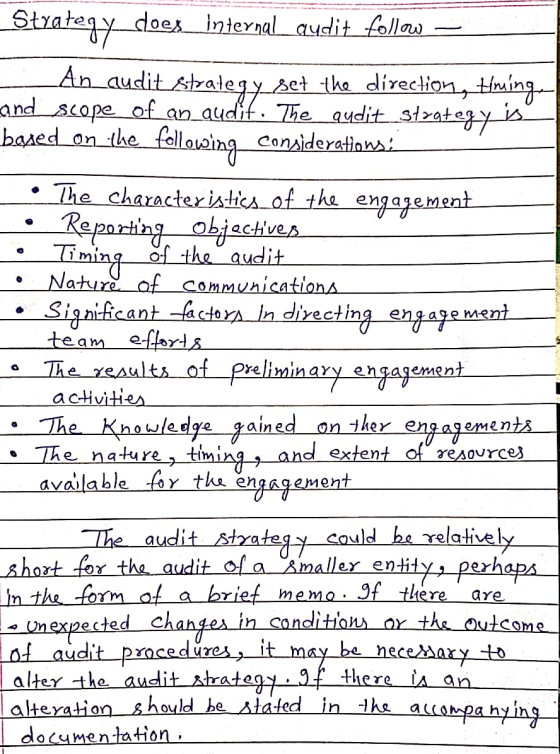 Strategy_does internal audit follow — An audit strategy set the direction, Hringar and scope of an audit. The audit strategy