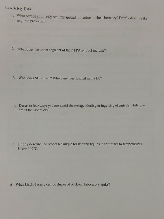 Lab Safety Quiz 1 W Hat Part Of Your Body Requires Special Protection