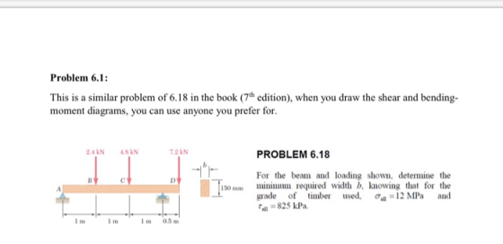 Problem 6.1: This is a similar problem of 6.18 in the book (7th edition), when you draw the shear and bending- moment diagram