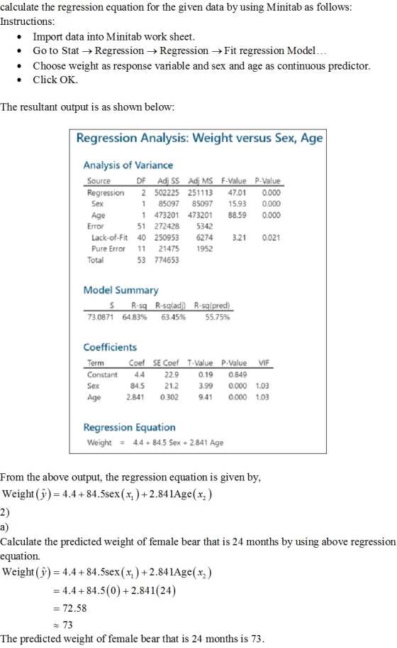 calculate the regression equation for the given data by using Minitab as follows: Instructions: Import data into Minitab work